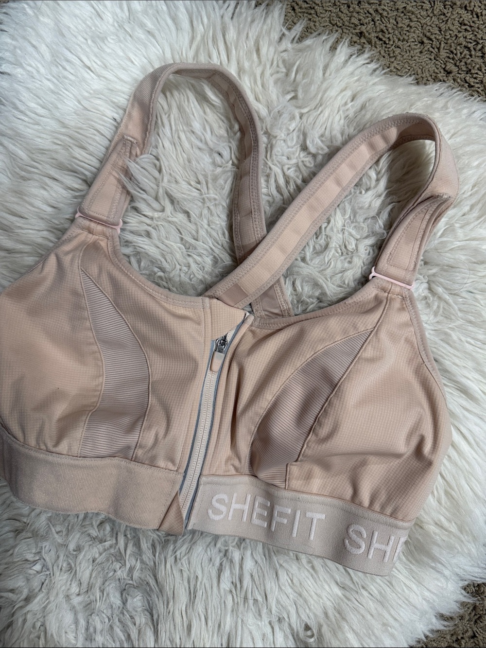 SHEFIT Ultimate High Impact Sports Bra Front Zip Adjustable Nude Beige 1Luxe - Picture 3 of 7